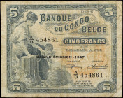 BELGIAN CONGO. Banque du Congo Belge. 5 Francs, 1947. P-13Ad. Fine.

Estimate: $50.00- $70.00