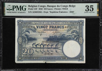 BELGIAN CONGO. Lot of (2). Banque du Congo Belge. 20 & 100 Francs, 1947-48. P-15F & 17c. PMG Very Fine 30 & Choice Very Fine 35.
PMG Comments "Edge D...