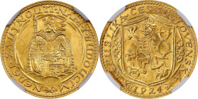 CZECHOSLOVAKIA. Ducat, 1924. Kremnica Mint. NGC MS-63.
Fr-2; KM-8; Novotny-16. Brilliant and rather robust, this Choice example exudes a high degree ...