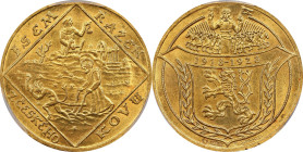 CZECHOSLOVAKIA. Gold Medallic 4 Ducats, 1928. Kremnica Mint. PCGS MS-64.
Fr-6; KMX-4; Novotny-I.A. By: Otakar Spaniel. Obverse: Saint driving plow dr...