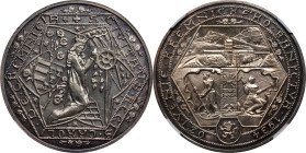 CZECHOSLOVAKIA. Silver Medallic 10 Ducats, 1934. Kremnica Mint. NGC MS-63.
cf. Fr-13 (gold); KMX-21 (same). By: Anton Ham. Obverse: St. Catherine kne...