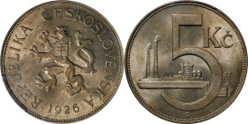 CZECHOSLOVAKIA. 5 Korun, 1926. PCGS MS-64.
KM-10. PCGS population: 1. Warmly toned with entrancing cartwheel luster that encompasses the surfaces.

...