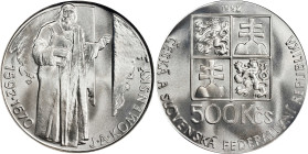 CZECHOSLOVAKIA. 500 Korun, 1992. PCGS MS-68.
KM-158. Commemorating the 400th anniversary of Jan Komensky. An incredibly brilliant example with full c...