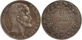 DENMARK. 2 Riksdalers, 1854-FK FF. Altona Mint. Frederik VII. PCGS EF-45.
Dav-77; KM-761.1. This handsome example of the popular type displays a soft...