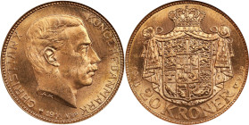 DENMARK. 20 Kroner, 1914-VBP AH. Copenhagen Mint. Christian X. NGC MS-65.
Fr-299; KM-817.1. This pleasing Gem example delivers a visual intensity of ...