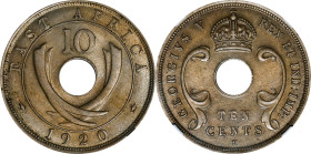 EAST AFRICA. 10 Cents, 1920-H. Birmingham (Heaton) Mint. George V. NGC MS-62.
KM-14. A one-year issue of British East Africa, and quite SCARCE in the...