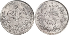 EGYPT. Ottoman Empire. Qirsh, AH 1293 Year 33 (1908)-H. Misr (Cairo) Mint. Abdul Hamid II. PCGS MS-65.
KM-292. An entrancing Gem with cartwheel luste...