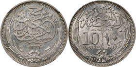 EGYPT. 10 Piastres, AH 1335/1917. Bombay Mint. Hussein Kamel. NGC MS-64+.
KM-319. A glittering example that brushes right up to the precipice of Gem ...