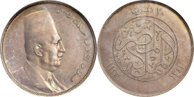 EGYPT. 20 Piastres, AH 1341/1923. London Mint. Fuad I. PCGS Genuine--Cleaned, Unc Details.
KM-338. A gorgeous example despite light hints of cleaning...