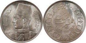 EGYPT. 10 Piastres, AH 1358/1939. London Mint. Farouk I. PCGS MS-65.
KM-367. This pleasing Mint State specimen yields a vibrant luster, with wholesom...