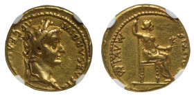 Ch VF 4/5 2/5 | Tiberius gold Aureus Lugdunum mint