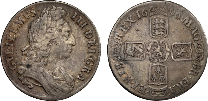William III (1694-1702), silver Crown, 1696, third laureate and draped bust righ...