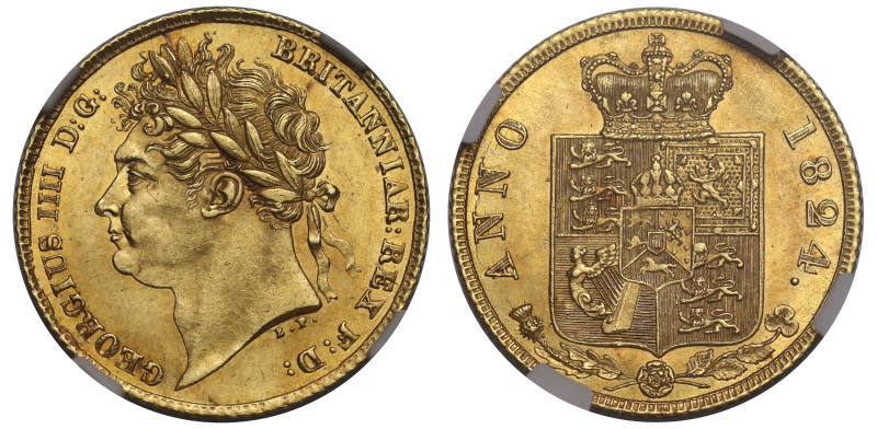 g George IV (1820-30), gold Half Sovereign, 1824, first laureate head left, B.P....