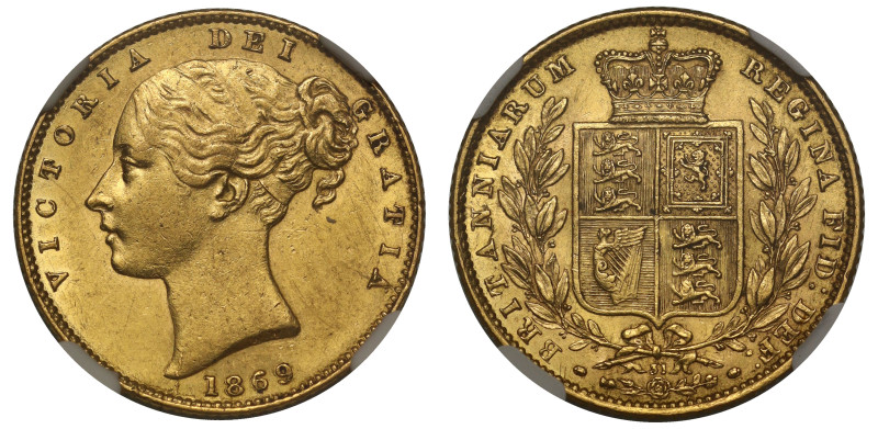 g Victoria (1837-1901), gold Sovereign, 1869, die number 31, second young fillet...