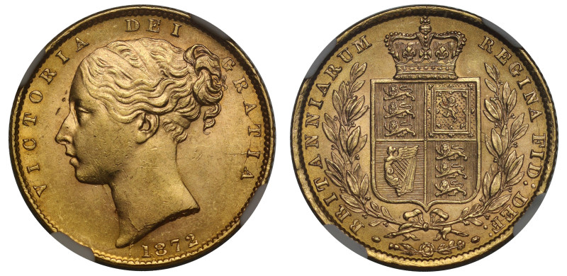 g Victoria (1837-1901), gold Sovereign, 1872, no die number, third young fillete...