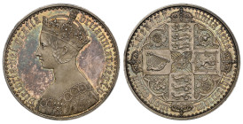 PF63 UCAM | Victoria 1847 'Gothic type' pure silver proof Crown - N/U in Unita Plain Edge