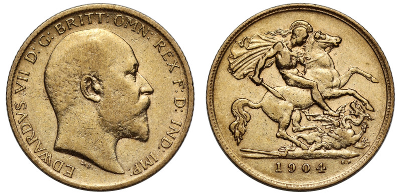 g Edward VII (1901-1910), gold Half Sovereign, 1904, bare head right, De S below...