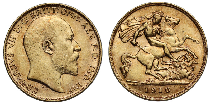 g Edward VII (1901-1910), gold Half Sovereign, 1910, bare head right, De S below...