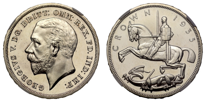 George V (1910-36), silver proof Crown, 1935, Silver Jubilee issue, bare head le...