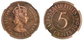 PF64 RB | Mauritius Elizabeth II 1964 copper proof Five Cents