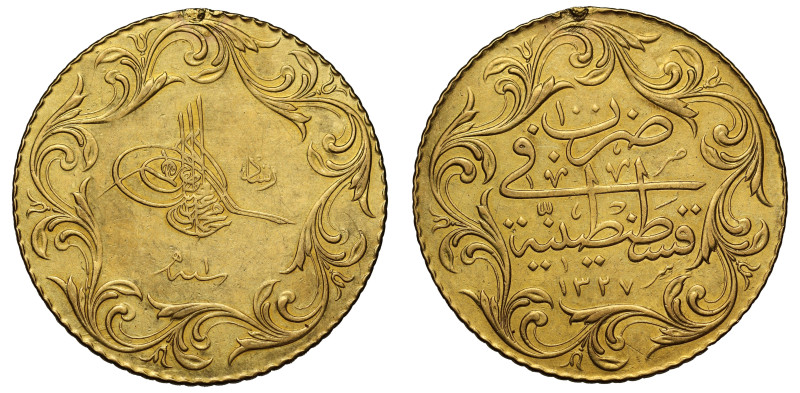 Turkey, Muhammad V (AH 1327-1336 / 1909-1918 AD), Monnaie de Luxe, gold 100-Kuru...
