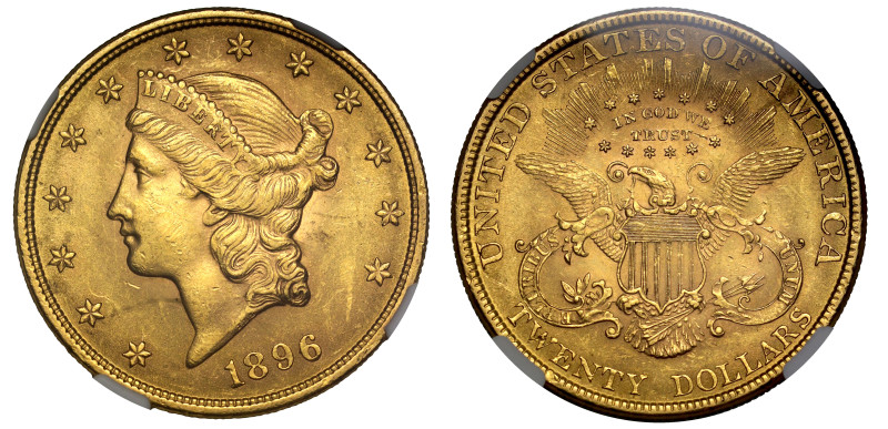 g USA, gold Twenty Dollars or Double Eagle, 1896, Philadelphia mint, bust of Lib...