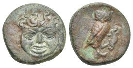 Sicily, Kamarina. Tetras circa 420-405 BC, Æ 17.30 mm, 3.89 g.
Green-brown patina. VF