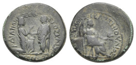 Lydia, Sardis. Tiberius, with Julia Augusta (Livia). Julius Kleon and Memnon, magistrates. Bronze 14-37, Æ 18,92 mm, 4,81 g. 
About VF