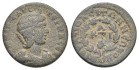 Phrygia, Hierapolis. Annia Faustina Augusta, third wife of Elagabalus, 221. Bronze, AE 22.83 mm, 6.63 g.
About VF