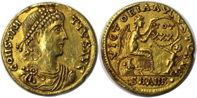 Römische Münzen, MÜNZEN DER RÖMISCHEN KAISERZEIT. Antiochia, Constantius II. AV Solidus 337-347 n. Chr. (3,18 g. 21 mm). Sehr schön. Alter Falshak!???...