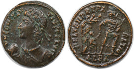 Römische Münzen, MÜNZEN DER RÖMISCHEN KAISERZEIT. Constantius II. (337-361 n. Chr). Follis. (4,24 g. 21,0 mm) Vs.: DN CONSTANTIVS PF AVG, Büste mit pe...