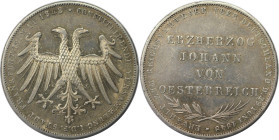 Altdeutsche Münzen und Medaillen, FRANKFURT - STADT. Erzherzog Johann von Österreich. Doppelgulden 1848. Silber. Jaeger 46, Thun 135, AKS 39. Vorzügli...
