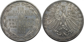 Altdeutsche Münzen und Medaillen, FRANKFURT - STADT. Doppelgulden 1855. "3. Säcularfeier des Religionsfriedens 1555". Silber. AKS 42. Stempelglanz