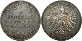 Altdeutsche Münzen und Medaillen, FRANKFURT - STADT. 100. Geburtstag von Friedrich Schiller. Gedenktaler 1859. Silber. KM 359, AKS 43. Vorzüglich-stem...