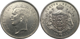 Europäische Münzen und Medaillen, Belgien / Belgium. Albert I. (1910-1934). 20 Francs 1931. Nickel. KM 101. Vorzüglich. Kratzer