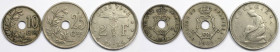 Europäische Münzen und Medaillen, Belgien / Belgium, Lots und Sammlungen. 10 Centimes 1901, 25 Centimes 1909, 2 Francs 1924. Lot von 3 Münzen. Bild an...