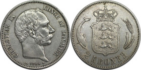 Europäische Münzen und Medaillen, Dänemark / Denmark. Christian IX. (1873-1906). 2 Kroner 1899. Silber. KM 798. Sehr schön-vorzüglich. Patina