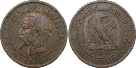 Europäische Münzen und Medaillen, Frankreich / France. Napoleon III. 5 Centimes 1856 W. Mit satirischer Gravur einer Pickelhaube auf Napoleons Kopf. B...