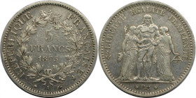 Europäische Münzen und Medaillen, Frankreich / France. Herkulesgruppe. 5 Francs 1875 A. Silber. KM 820.1. Vorzüglich