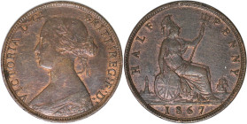 Europäische Münzen und Medaillen, Großbritannien / Vereinigtes Königreich / UK / United Kingdom. Victoria (1837-1901). 1/2 Penny 1867. Kupfer. KM 748....