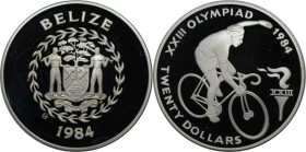 Weltmünzen und Medaillen, Belize. "1984 Sommerolympiade, Los Angeles". 20 Dollars 1984. 23,33 g. 0.925 Silber. 0.69 OZ. KM 79. Polierte Platte