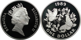 Weltmünzen und Medaillen, Bermuda. Monarchfalter. 1 Dollar 1989. 28,28 g. 0.925 Silber. 0.84 OZ. KM 61a. Polierte Platte