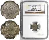 Weltmünzen und Medaillen, Bolivien / Bolivia. 5 Centavos 1888 PTS FE. Silber. KM 157.2. Großes Datum. NGC MS 62