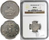 Weltmünzen und Medaillen, Bolivien / Bolivia. 5 Centavos 1902. Kupfer-Nickel. KM 173.3. NGC MS 62