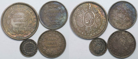 Weltmünzen und Medaillen, Bolivien / Bolivia, Lots und Sammlungen. 5 Centavos 1879, 20 Centavos 1882, 20 Centavos 1896, 50 Centavos 1895. Lot von 4 Mü...