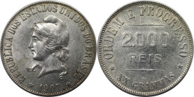 Weltmünzen und Medaillen, Brasilien / Brazil. 2000 Reis 1907. Silber. Stempelglanz