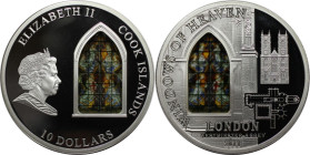 Weltmünzen und Medaillen, Cookinseln / Cook Islands. "WINDOWS OF HEAVEN" London - Westminster Abbey. 10 Dollars 2011, 0.925 Silber. 50 g. 50 mm. Proof...