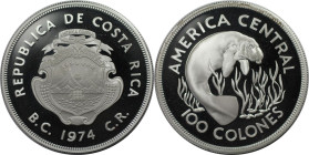 Weltmünzen und Medaillen, Costa Rica. Nagelmanati, 15 Jahre WWF. 100 Colones 1974. 35,0 g. 0.925 Silber. 1 OZ. KM 201a. Polierte Platte