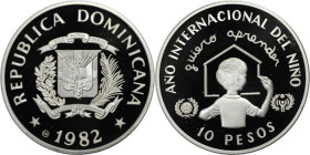 Weltmünzen und Medaillen, Dominikanische Republik / Dominican Republic. "Internationales Jahr des Kindes". 10 Pesos 1982. 23,33 g. 0.925 Silber. 0.69 ...