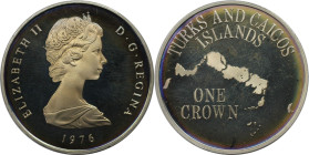Weltmünzen und Medaillen, Turks und Caicos Inseln / Turks and Caicos Islands. Elizabeth II. 1 Crown 1976. Kupfer-Nickel. KM 5. Polierte Platte